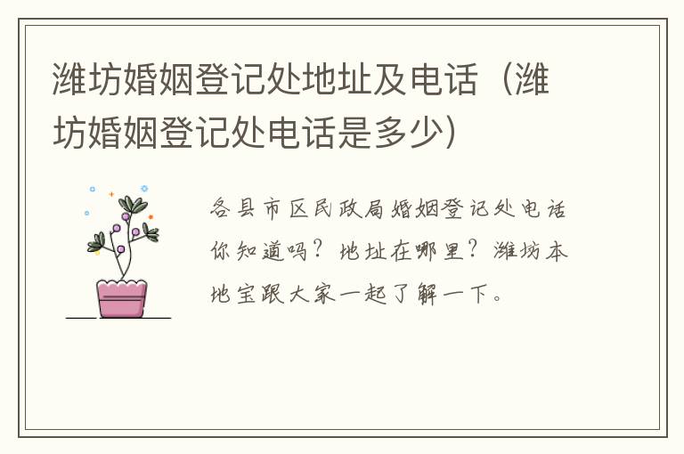潍坊婚姻登记处地址及电话（潍坊婚姻登记处电话是多少）