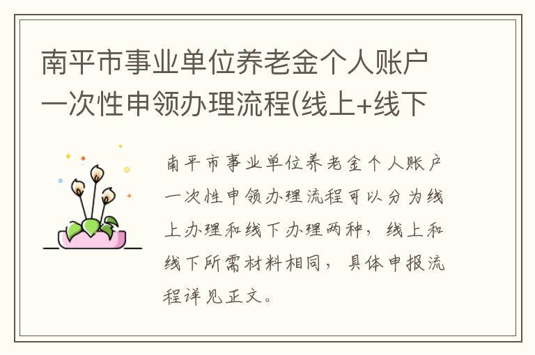 南平市事业单位养老金个人账户一次性申领办理流程(线上+线下)
