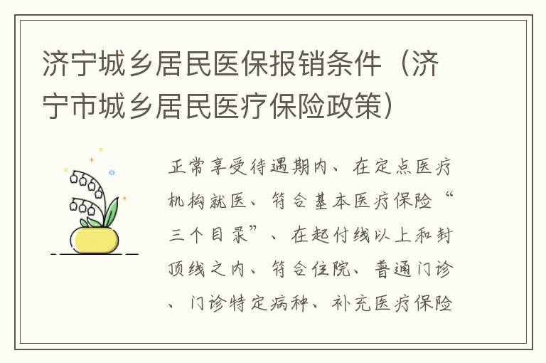 济宁城乡居民医保报销条件（济宁市城乡居民医疗保险政策）