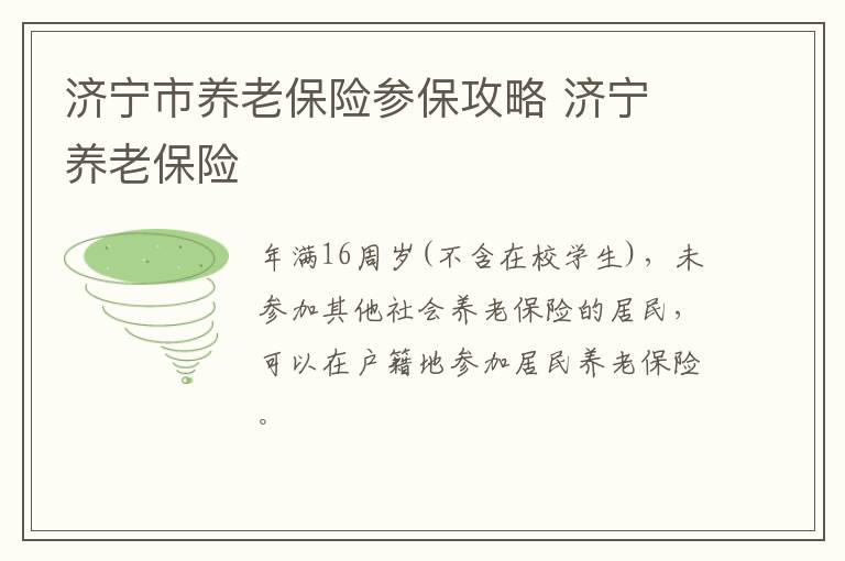 济宁市养老保险参保攻略 济宁 养老保险