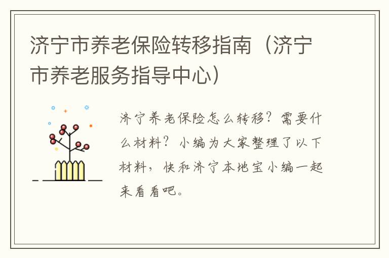 济宁市养老保险转移指南（济宁市养老服务指导中心）