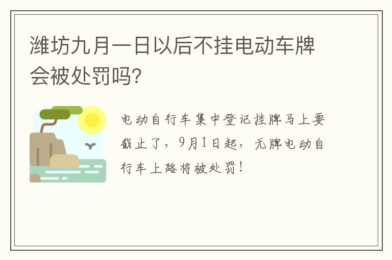 潍坊九月一日以后不挂电动车牌会被处罚吗？