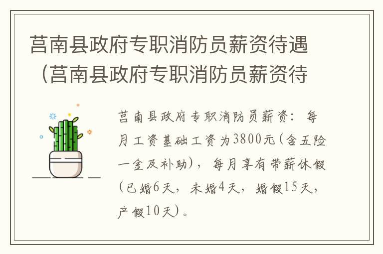 莒南县政府专职消防员薪资待遇（莒南县政府专职消防员薪资待遇怎么样）