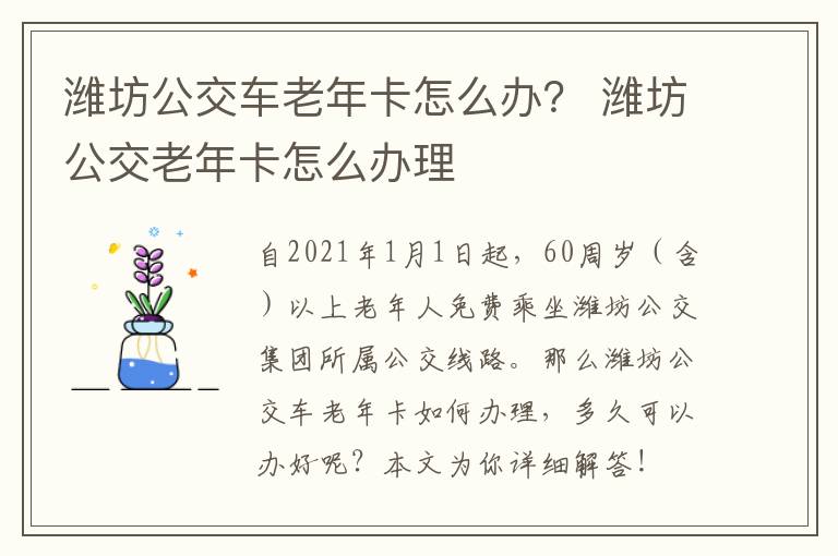 潍坊公交车老年卡怎么办？ 潍坊公交老年卡怎么办理