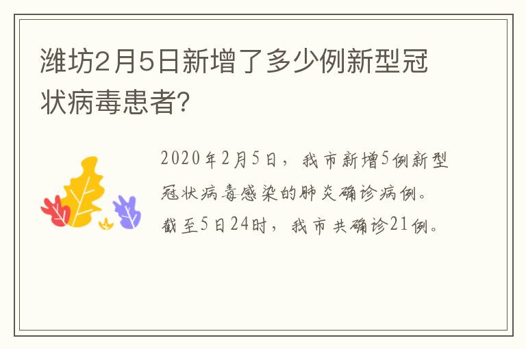 潍坊2月5日新增了多少例新型冠状病毒患者？