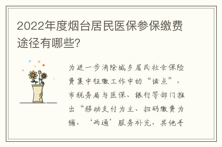 2022年度烟台居民医保参保缴费途径有哪些？