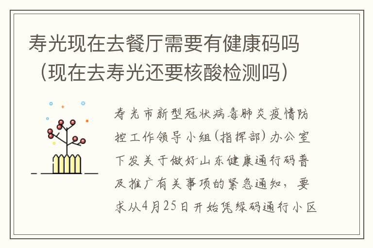 寿光现在去餐厅需要有健康码吗（现在去寿光还要核酸检测吗）