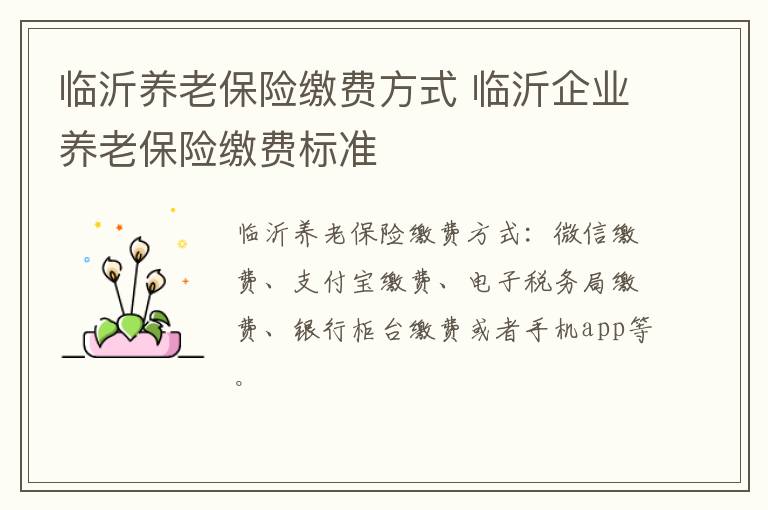 临沂养老保险缴费方式 临沂企业养老保险缴费标准
