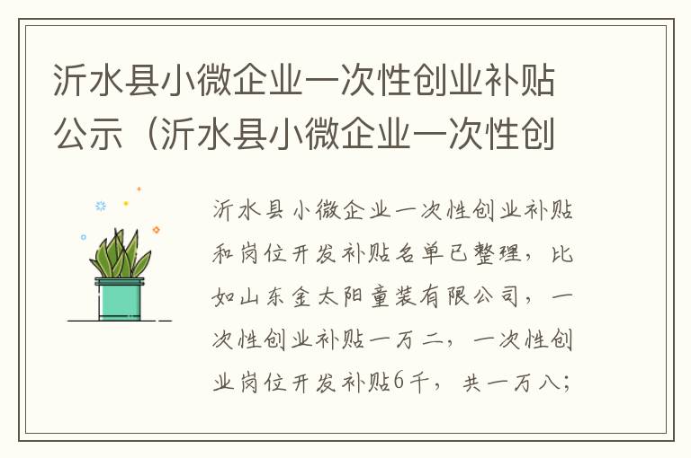沂水县小微企业一次性创业补贴公示（沂水县小微企业一次性创业补贴公示时间）