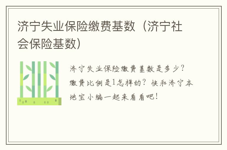 济宁失业保险缴费基数（济宁社会保险基数）