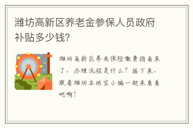 潍坊高新区养老金参保人员政府补贴多少钱？
