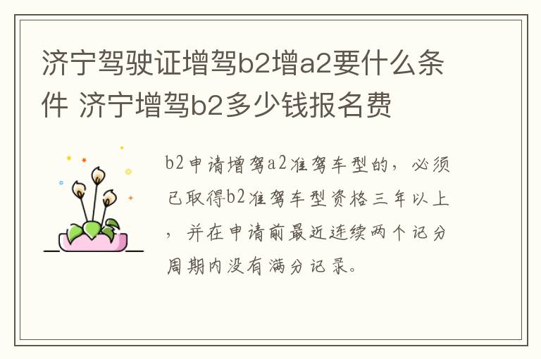 济宁驾驶证增驾b2增a2要什么条件 济宁增驾b2多少钱报名费