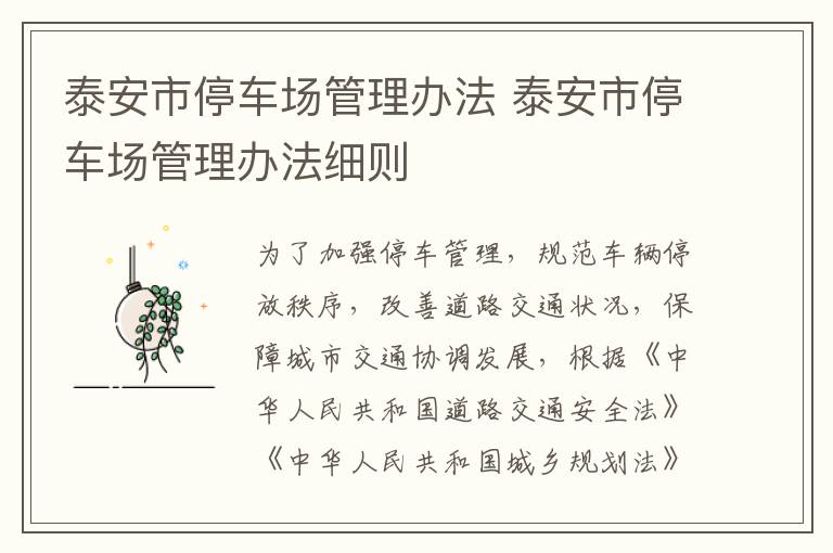 泰安市停车场管理办法 泰安市停车场管理办法细则
