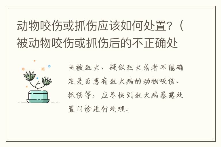 动物咬伤或抓伤应该如何处置?（被动物咬伤或抓伤后的不正确处理方法）