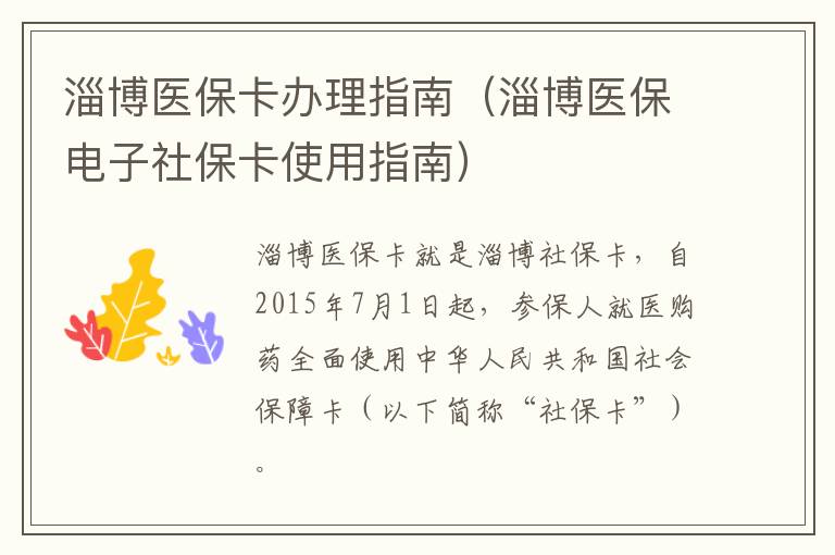淄博医保卡办理指南（淄博医保电子社保卡使用指南）