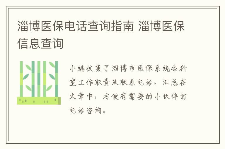 淄博医保电话查询指南 淄博医保信息查询