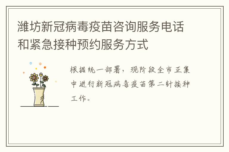 潍坊新冠病毒疫苗咨询服务电话和紧急接种预约服务方式