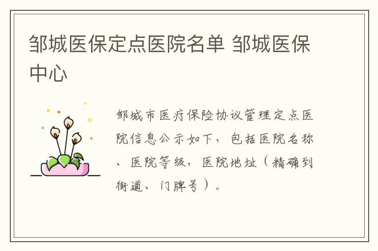 邹城医保定点医院名单 邹城医保中心