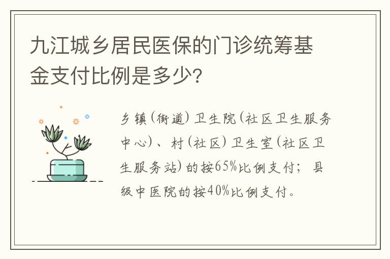 九江城乡居民医保的门诊统筹基金支付比例是多少?