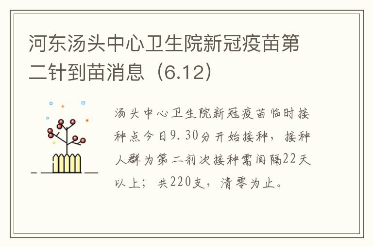河东汤头中心卫生院新冠疫苗第二针到苗消息（6.12）