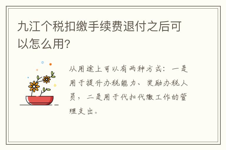 九江个税扣缴手续费退付之后可以怎么用?