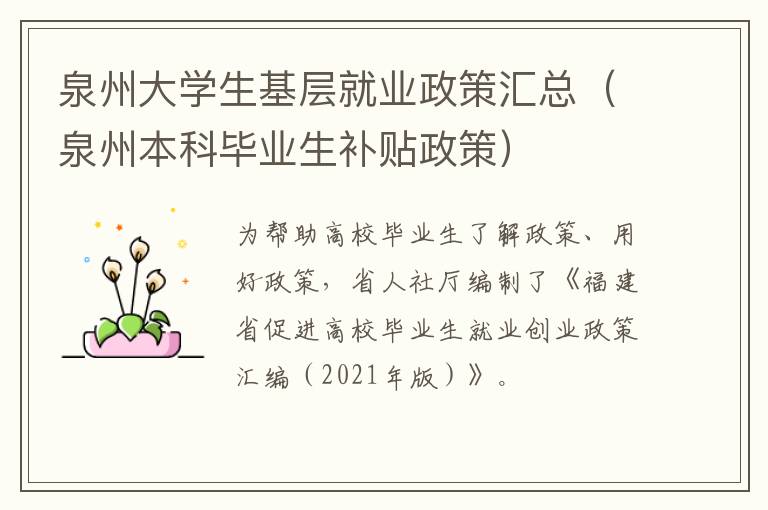 泉州大学生基层就业政策汇总（泉州本科毕业生补贴政策）