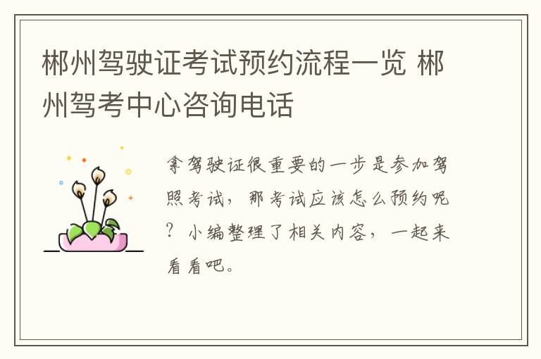 郴州驾驶证考试预约流程一览 郴州驾考中心咨询电话