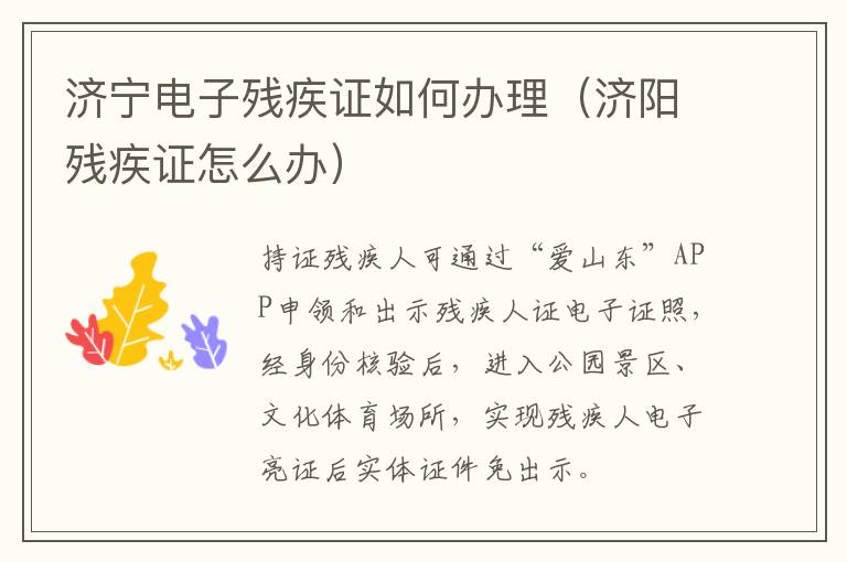 济宁电子残疾证如何办理（济阳残疾证怎么办）