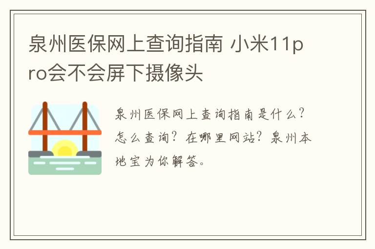 泉州医保网上查询指南 小米11pro会不会屏下摄像头