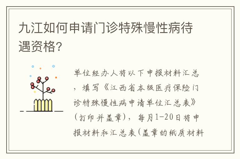 九江如何申请门诊特殊慢性病待遇资格?