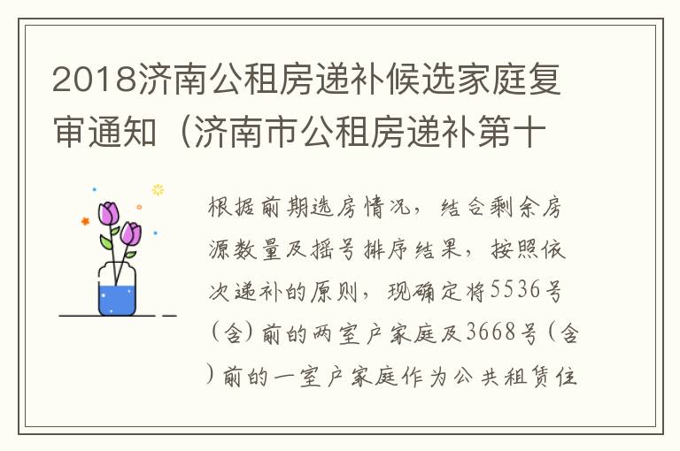 2018济南公租房递补候选家庭复审通知（济南市公租房递补第十四批）