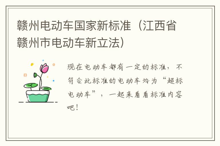 赣州电动车国家新标准（江西省赣州市电动车新立法）