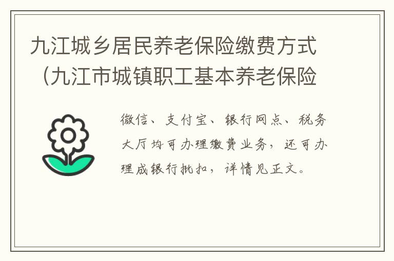 九江城乡居民养老保险缴费方式（九江市城镇职工基本养老保险）