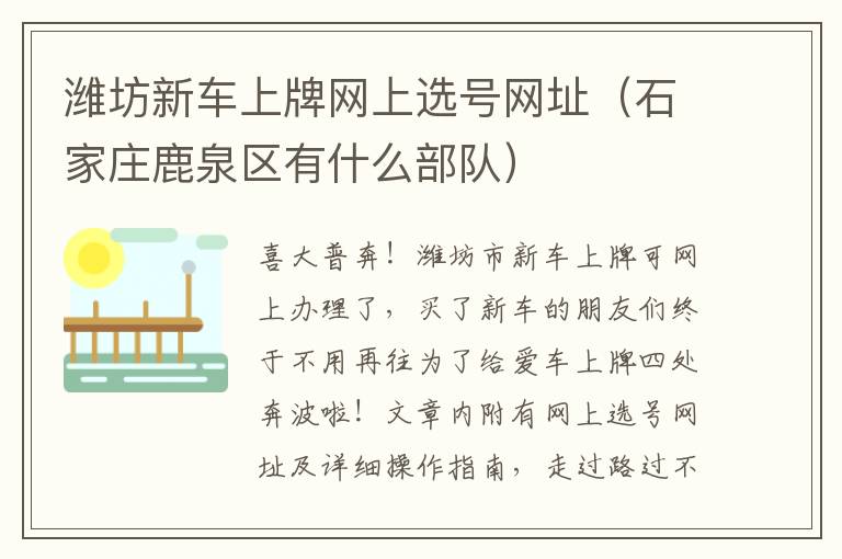 潍坊新车上牌网上选号网址（石家庄鹿泉区有什么部队）