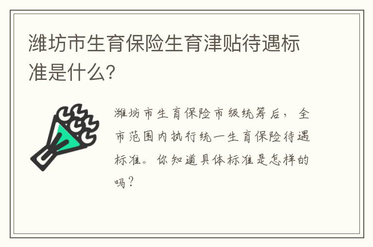 潍坊市生育保险生育津贴待遇标准是什么？
