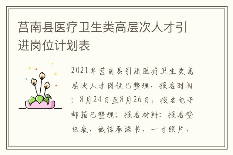 莒南县医疗卫生类高层次人才引进岗位计划表