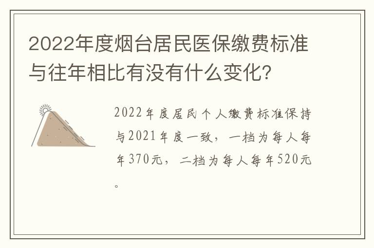 2022年度烟台居民医保缴费标准与往年相比有没有什么变化？