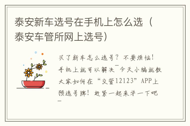 泰安新车选号在手机上怎么选（泰安车管所网上选号）