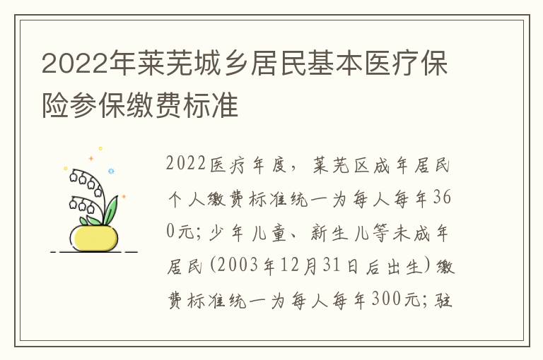 2022年莱芜城乡居民基本医疗保险参保缴费标准
