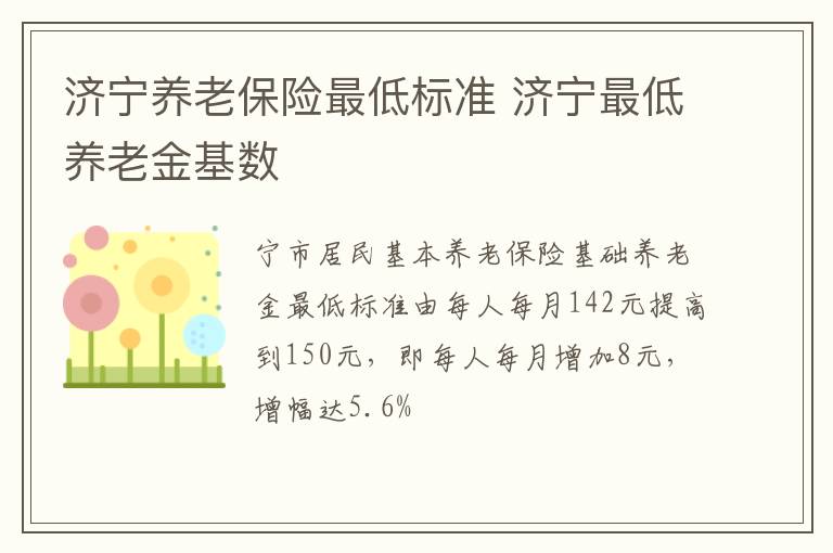 济宁养老保险最低标准 济宁最低养老金基数