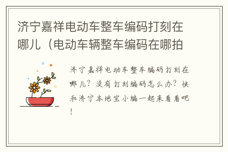 济宁嘉祥电动车整车编码打刻在哪儿（电动车辆整车编码在哪拍）