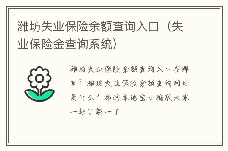 潍坊失业保险余额查询入口（失业保险金查询系统）