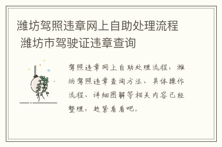 潍坊驾照违章网上自助处理流程 潍坊市驾驶证违章查询