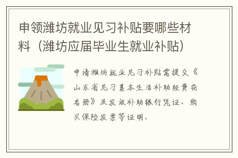 申领潍坊就业见习补贴要哪些材料（潍坊应届毕业生就业补贴）