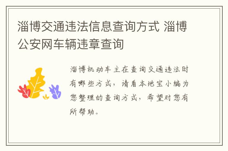 淄博交通违法信息查询方式 淄博公安网车辆违章查询
