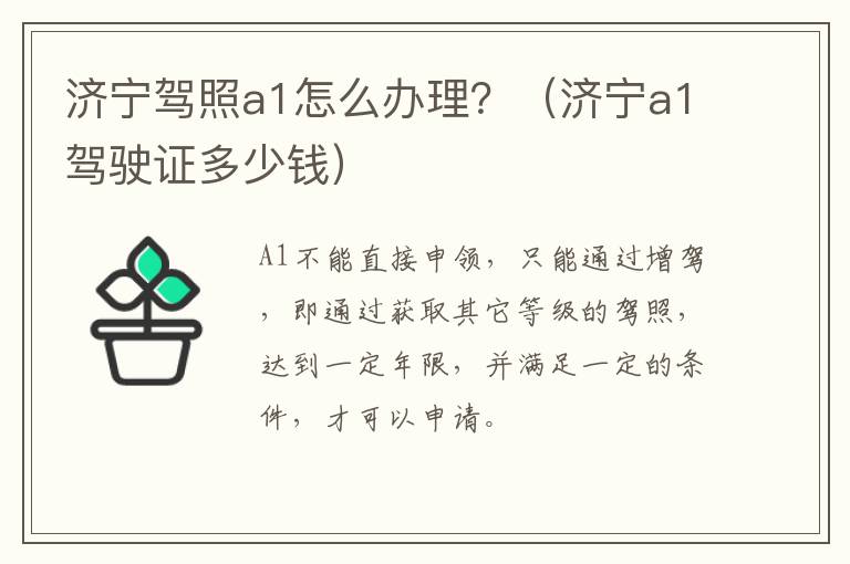 济宁驾照a1怎么办理？（济宁a1驾驶证多少钱）