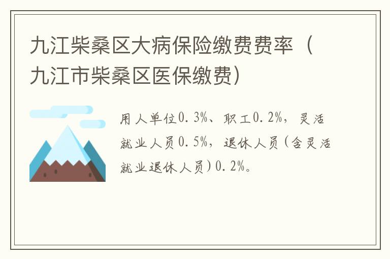 九江柴桑区大病保险缴费费率（九江市柴桑区医保缴费）