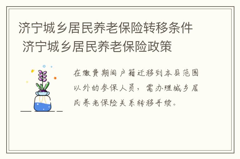 济宁城乡居民养老保险转移条件 济宁城乡居民养老保险政策