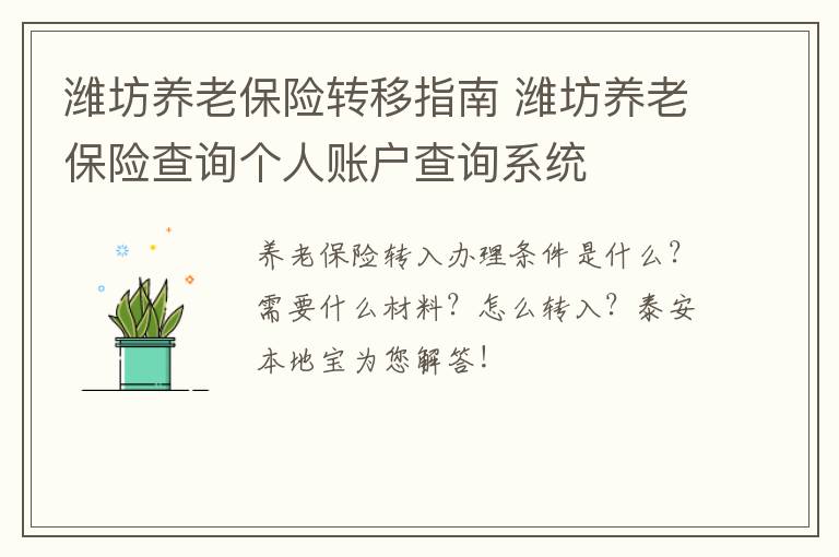 潍坊养老保险转移指南 潍坊养老保险查询个人账户查询系统