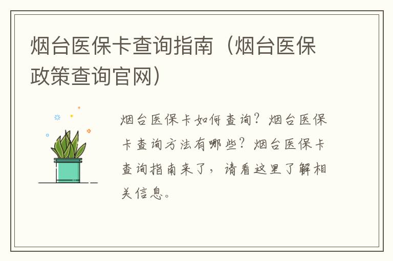 烟台医保卡查询指南（烟台医保政策查询官网）